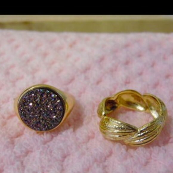 Bellezza Multi-color Drusy Ring and Textured Band Ring Size 7 - Picture 1 of 6